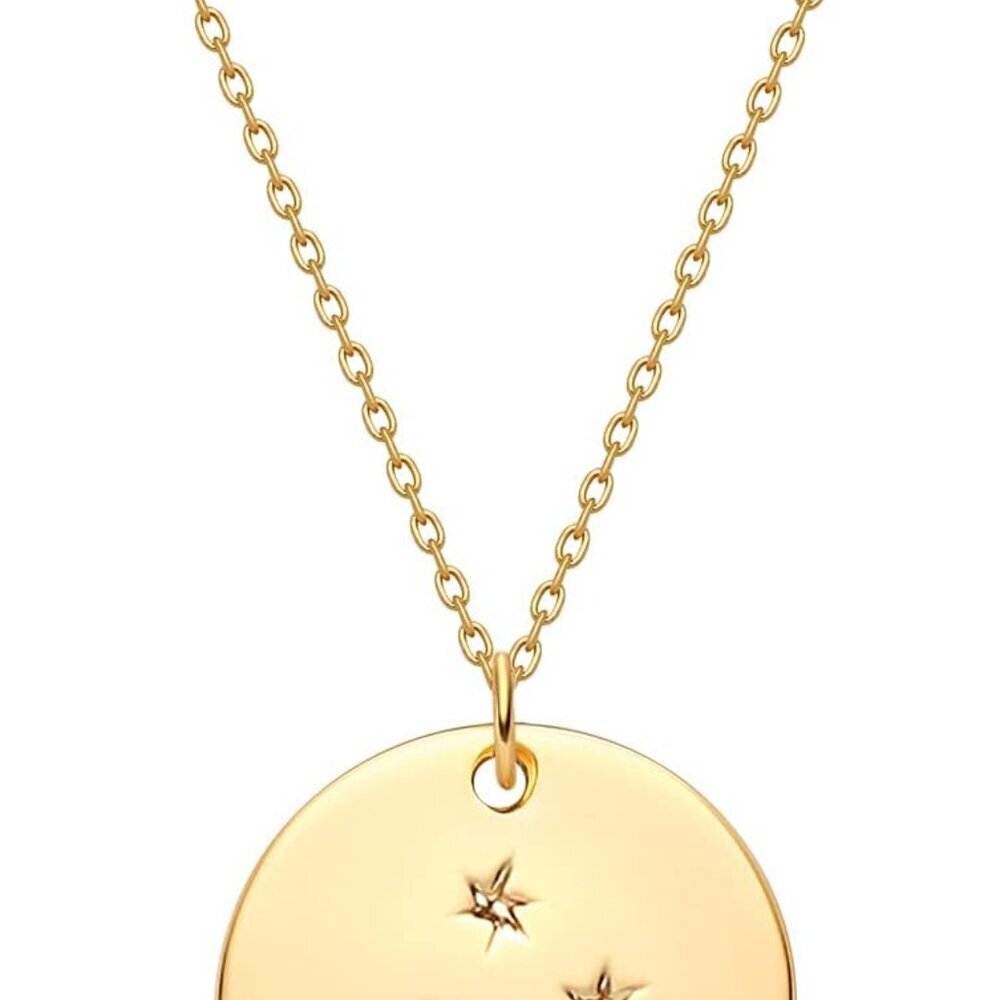 Gold Necklace Coin Disc Zodiac 12 Constellation Star Connected Engraved Horoscop